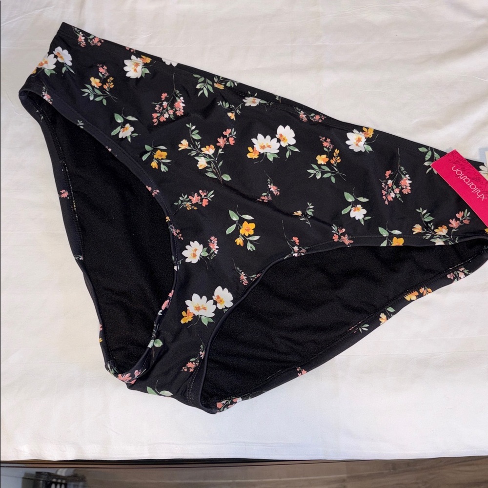 Black Floral Cheeky Bikini Bottoms  Sz XXL NWT